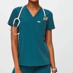 Figs Catarina One Pocket Scrub Top XS Caribbean Blue